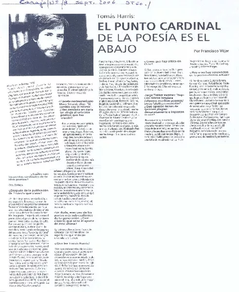 Tomás Harris el punto cardinal de la poesía es el abajo [artículo] : por Francisco Véjar.