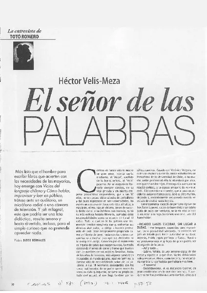 El señor de las palabras (entrevista)  [artículo] Totó Romero.