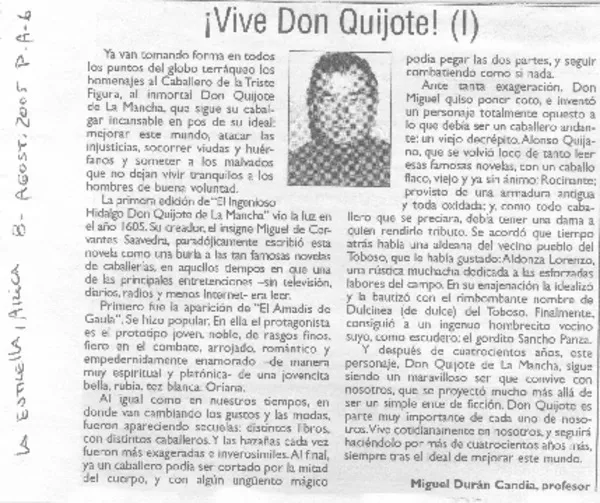 ¡Vive don Quijote!  [artículo]Miguel Durán Candia.