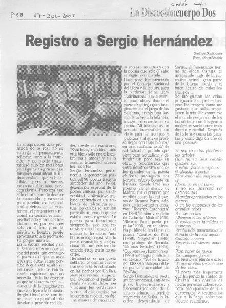 Registro a Sergio Hernández  [artículo]Santiago Bonhomme.