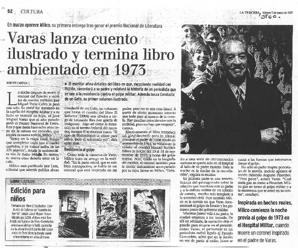 Varas lanza cuentos ilustrado y termina libro ambientado en 1973  [artículo] Roberto careaga C.