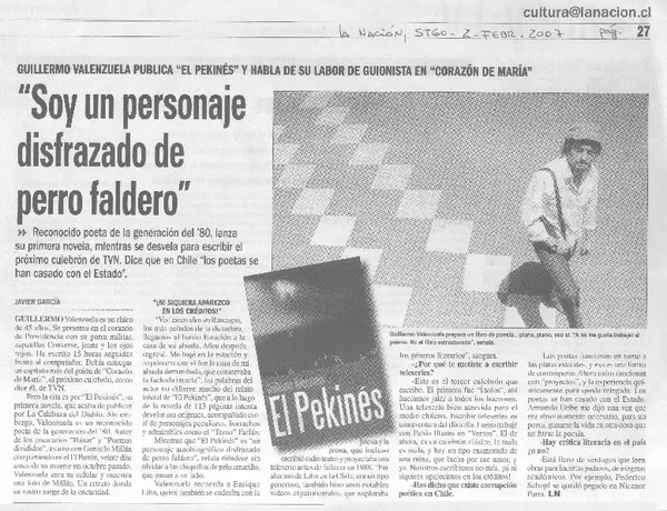 "Soy un personaje disfrazado de perro faldero" (entrevista)  [artículo]Javier García.