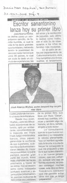 Escritor sanantonino lanza hoy su primer libro  [artículo].