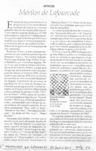 Méritos de Lafourcade  [artículo]Eduardo Godoy Gallardo.