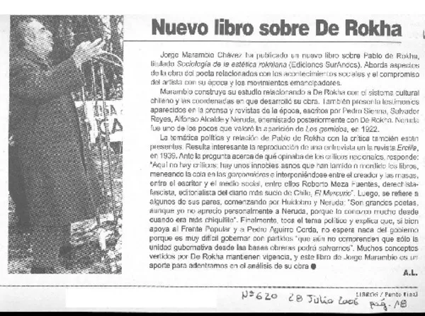Nuevo libro de De Rokha  [artículo] A. L.