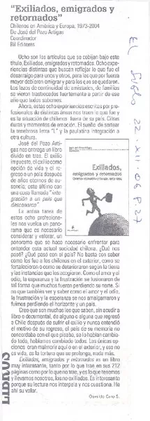 Exiliados, emigrados y retornados  [artículo] Osvaldo Caro S.