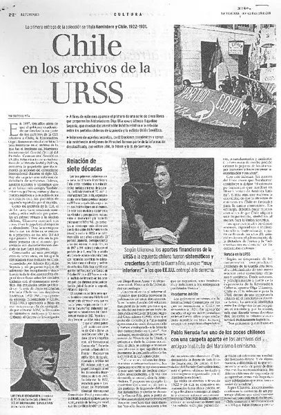 Chile en los archivos de la URSS  [artículo] Cristóbal Peña.