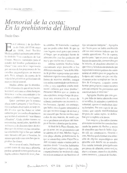 Memorial de la costa: En la prehistoria del litoral  [artículo]Darío Oses.