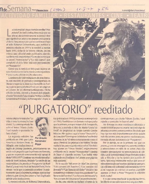 "Purgatorio" reeditado  [artículo] Braulio Fernández Biggs.