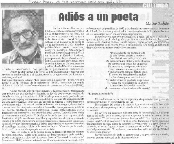 Adiós a un poeta  [artículo] Matías Rafide.