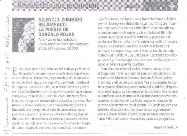 Silencio, zumbido, relámpago  [artículo] Roberto Onell H.