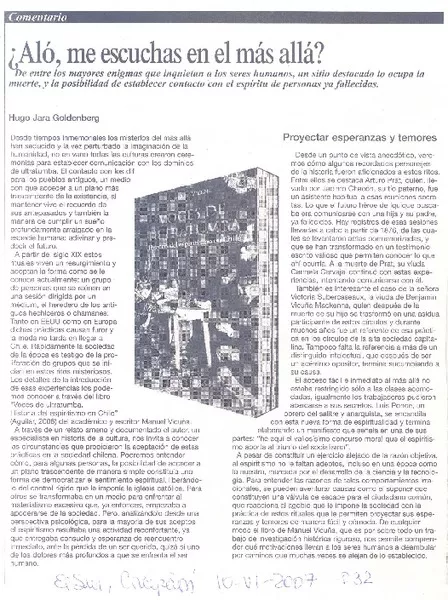 ¿aló, me escuchas en el más allá?  [artículo]Hugo Jara Goldenberg.