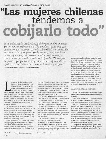"Las mujeres chilenas tendemos a cobijardo todo" (entrevista)  [artículo] Paula Andrade.