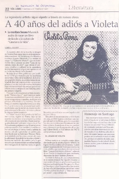 A 40 años del adiós a Violeta  [artículo] Lorena Álvarez.