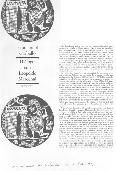 Diálogo con Leopoldo Marechal (entrevista)  [artículo] Emmanuel Carballo.