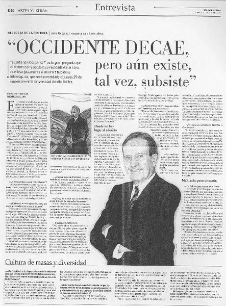 Occidente decae, pero aún existe, subsiste (entrevista)  [artículo] María de los Angeles Covarrubias Claro.
