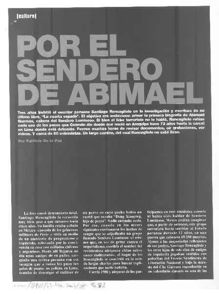 Por el sendero de Abimael  [artículo] Patricio De la Paz
