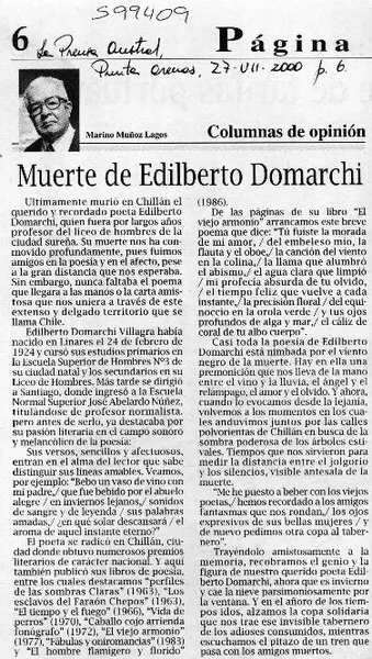 Muerte de Edilberto Domarchi  [artículo] Marino Muñoz Lagos