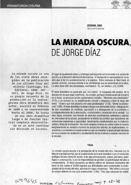 La mirada oscura, de Jorge Díaz  [artículo] Cedomil Goic