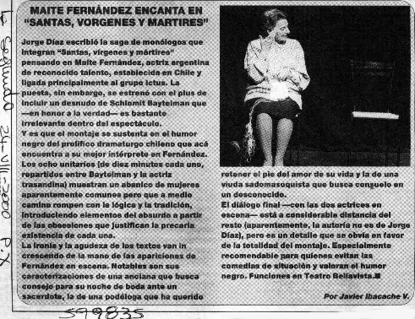 Maite Fernández encanta en "Santas, vírgenes y mártires"  [artículo] Javier Ibacache V.