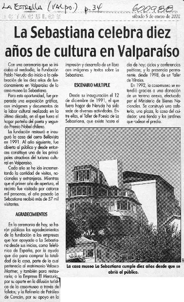 La Sebastiana celebra diez años de cultura en Valparaíso  [artículo]