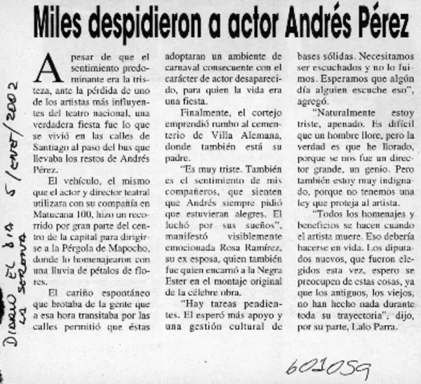 Miles despidieron a actor Andrés Pérez  [artículo]
