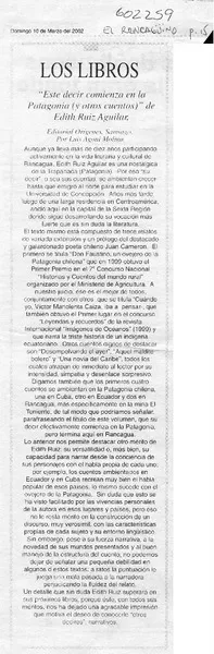 "Este decir comienza en la Patagonia (y otros cuentos)" de Edith Ruiz Aguilar  [artículo] Luis Agoni Molina