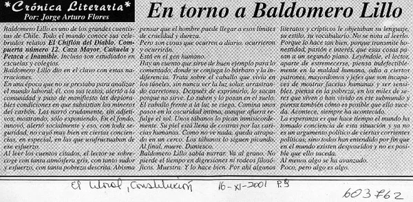 En torno a Baldomero Lillo  [artículo] Jorge Arturo Flores