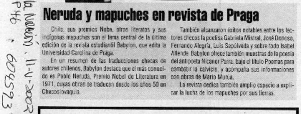 Neruda y mapuches en revista de Praga  [artículo]