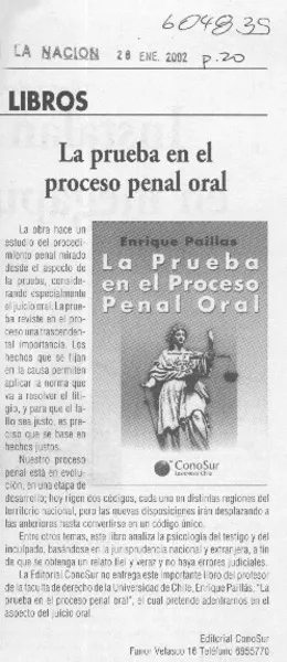 La prueba en el proceso penal oral.  [artículo]