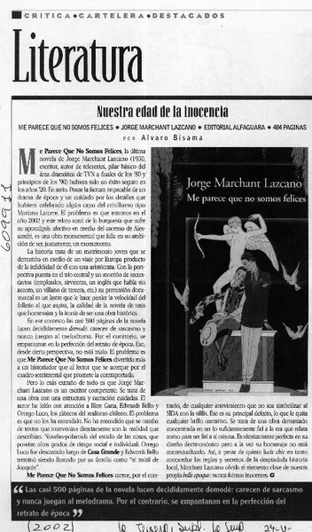 Nuestra edad de la inocencia  [artículo] Alvaro Bisama