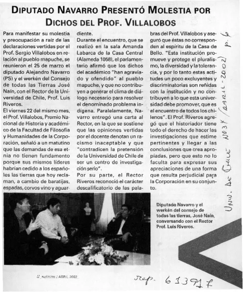 Diputado Navarro presentó molestia por dichos del prof. Villalobos  [artículo]