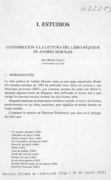 Contribución a la lectura del libro Réquiem de Andrés Morales  [artículo] Ana María Cuneo.