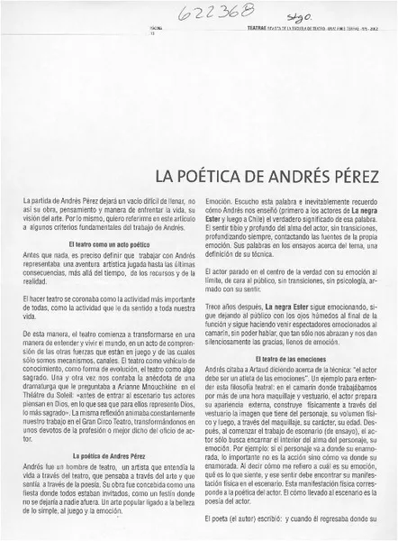 La poética de Andrés Pérez  [artículo]