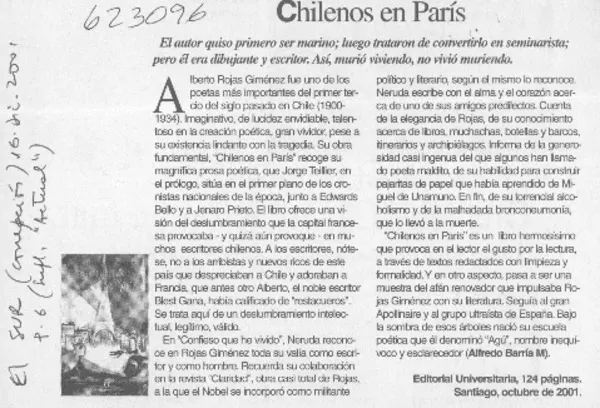 Chilenos en París  [artículo] Alfredo Barría M.