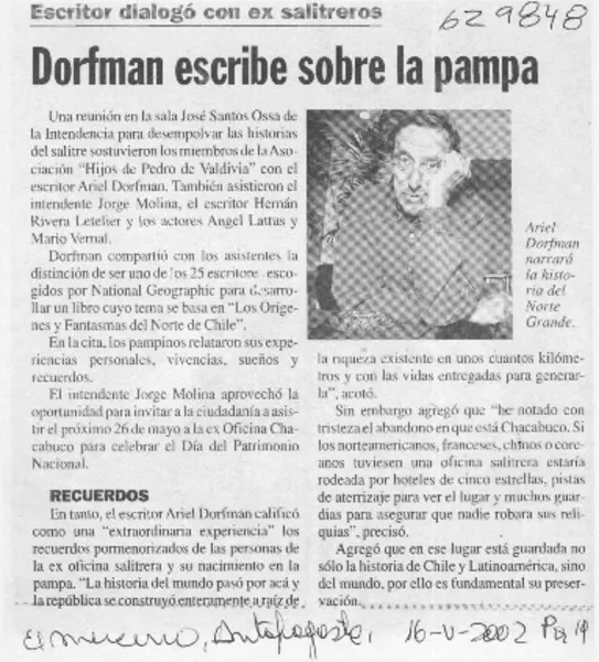 Dorfman escribe sobre la pampa  [artículo].
