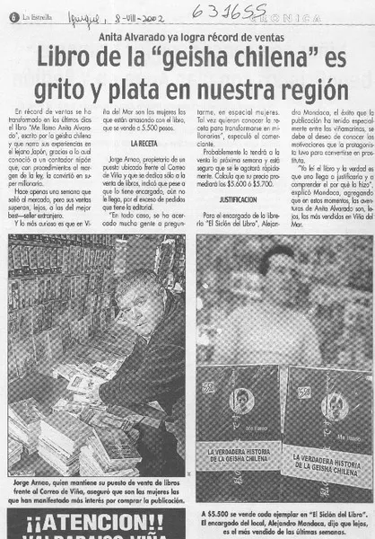 Libro de la "geisha chilena" es grito y plata en nuestra región  [artículo]