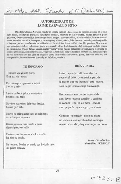 Autorretrato de Jaime Carvallo Soto  [artículo]