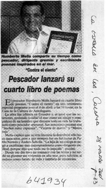 Pescador lanzará su cuarto libro de poemas  [artículo]