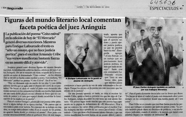 Figuras del mundo literario local comentan faceta poética del juez Aránguiz  [artículo]