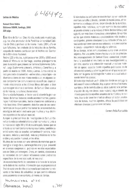 Letras de música  [artículo] Carmen Peña Fuenzalida