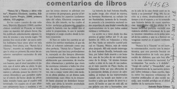 Nunca fui a Tijuana y otros relatos  [artículo] Antonio Rojas Gómez