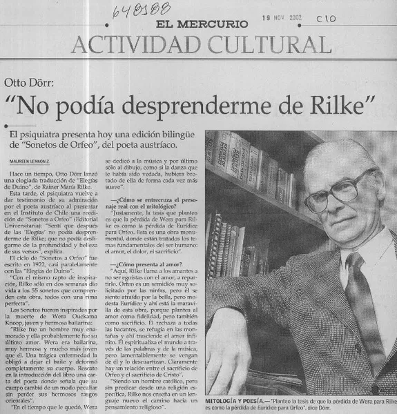 "No podía desprenderme de Rilke"  [artículo] Maureen Lennon Z.