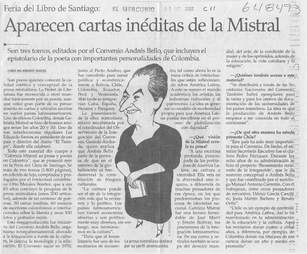 Aparecen cartas inéditas de la Mistral  [artículo] Carolina Andonie Dracos