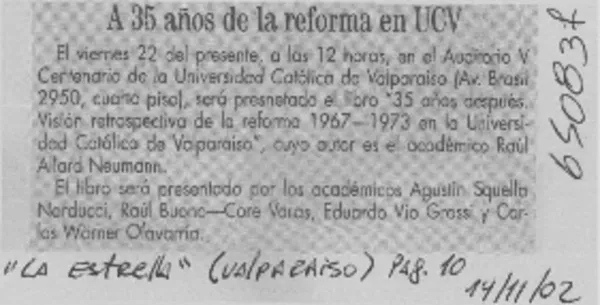 A 35 años de la reforma en UCV  [artículo]