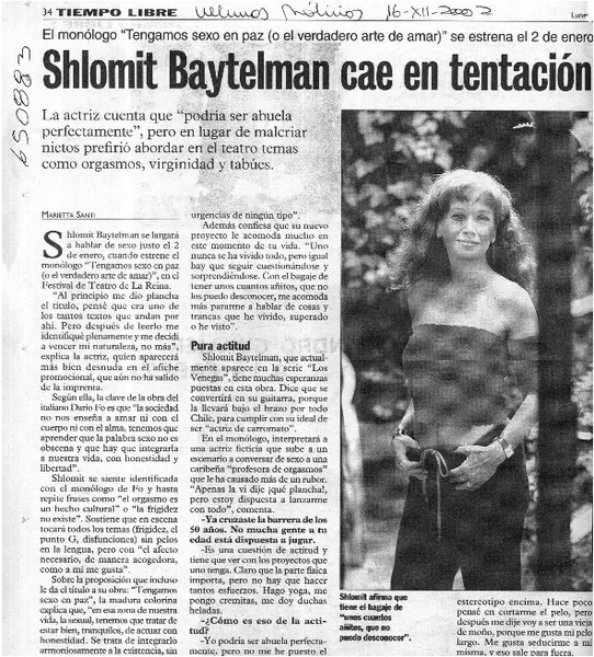 Shlomit Baytelman cae en tentación  [artículo] Marietta Santí