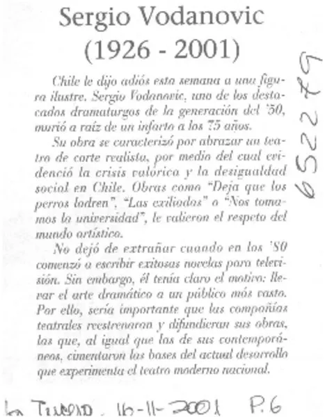 Sergio Vodanovic (1926-2001)  [artículo]