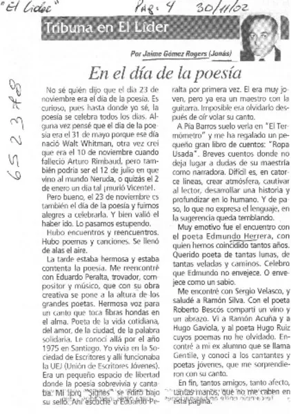 En el día de la poesía  [artículo] Jonás.