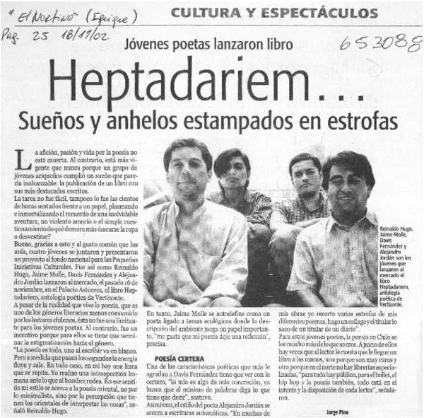 Heptadariem, sueños y anhelos estampados en estrofas  [artículo] Jorge Pino
