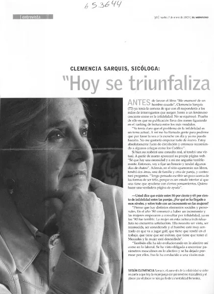 "Hoy se triunfaliza la infidelidad"  [artículo] María Paz Lagos V.